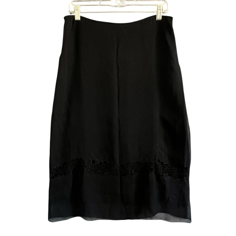 TAHARI 100% Silk Layered Chiffon Skirt Side Zip Black Size 12